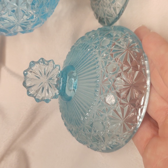 VERY RARE Candy Dish Vintage Fenton L.G. Wright Ice Blue Glass Daisy Button MCM - Picture 6 of 11